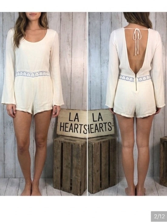 La Hearts Pants - LA Hearts Ivory Crocheted Waist Open Back Romper Medium FINAL MARKDOWN!